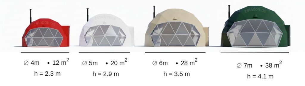 tamaño domos geodesicos glamping de 4 a 7 metros de diametro